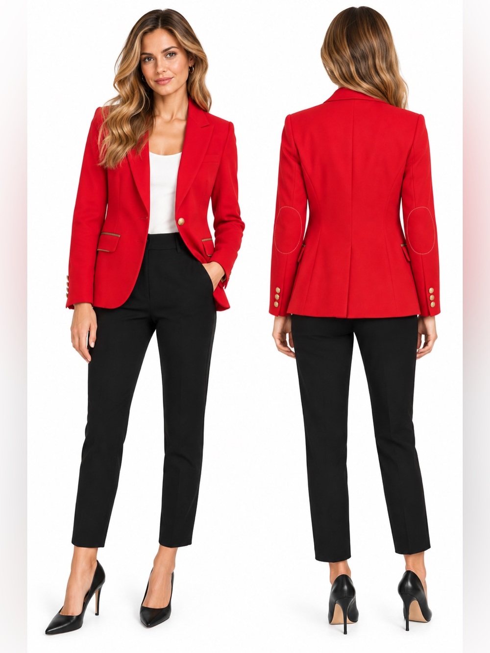 Zara Red Ponte Di Roma Blazer with Elbow Patches XS